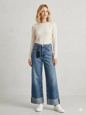 NWT rag & bone The Sofie High-Rise Ultra Wide Crop Jeans Pebbles Blue Size 23